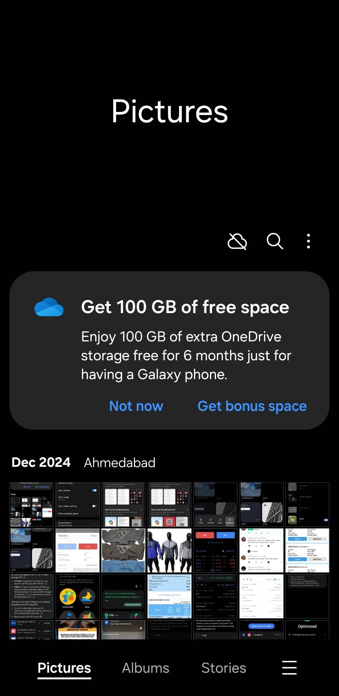 Giao diện Samsung Gallery hiển thị tùy chọn tích hợp với dịch vụ lưu trữ đám mây OneDrive.