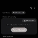 Giao diện Samsung Quick Share hiển thị tùy chọn tạo mã QR hoặc link chia sẻ