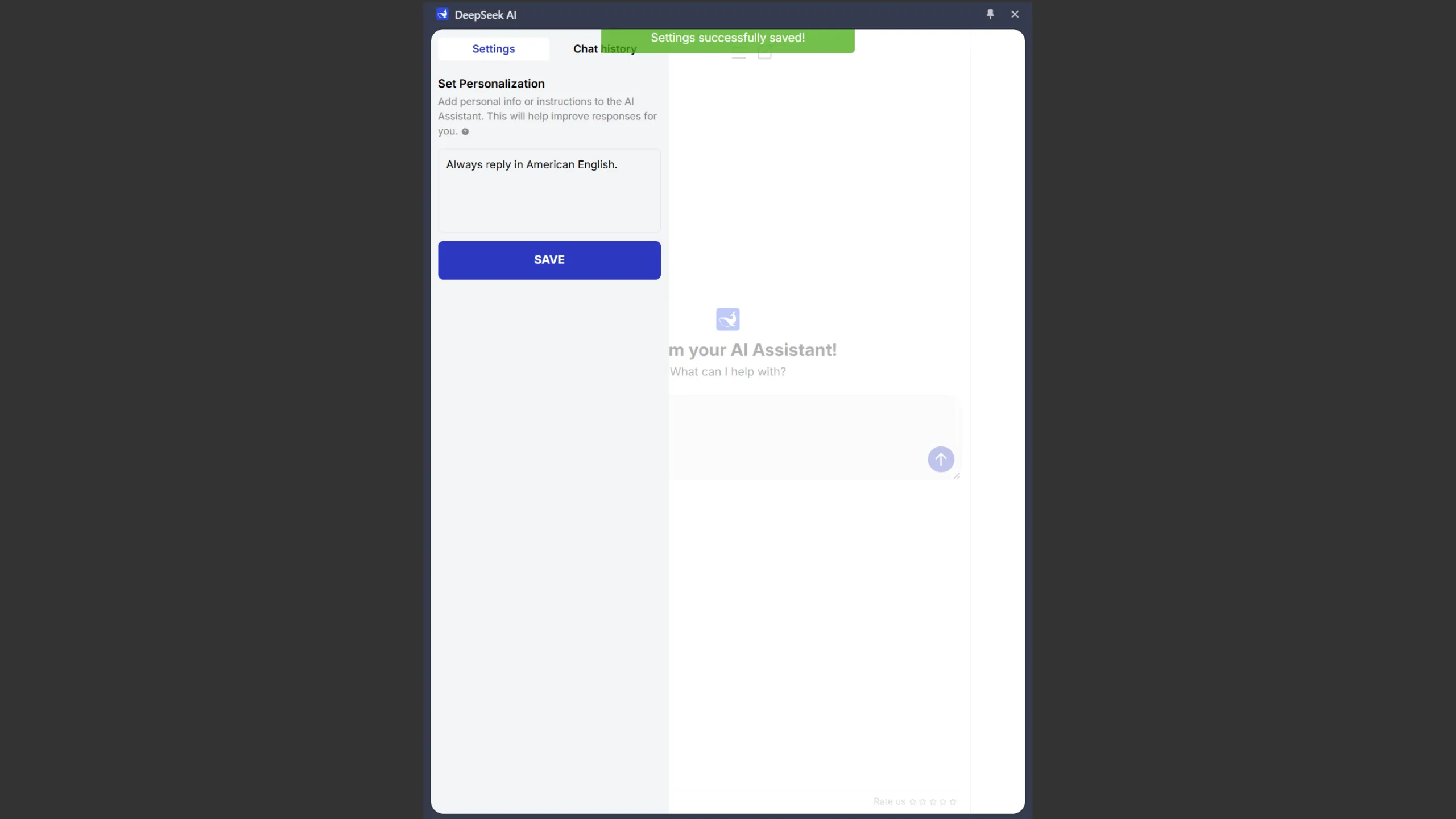 Giao diện sidebar tùy chỉnh cá nhân hóa của tiện ích DeepSeek AI do deepseekai.works phát triển