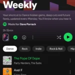 Giao diện Spotify hiển thị tùy chọn lọc playlist Discover Weekly theo các thể loại nhạc mới