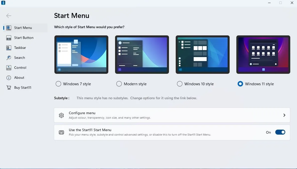 Giao diện Start Menu đã tùy chỉnh với Start11 trên Windows 11
