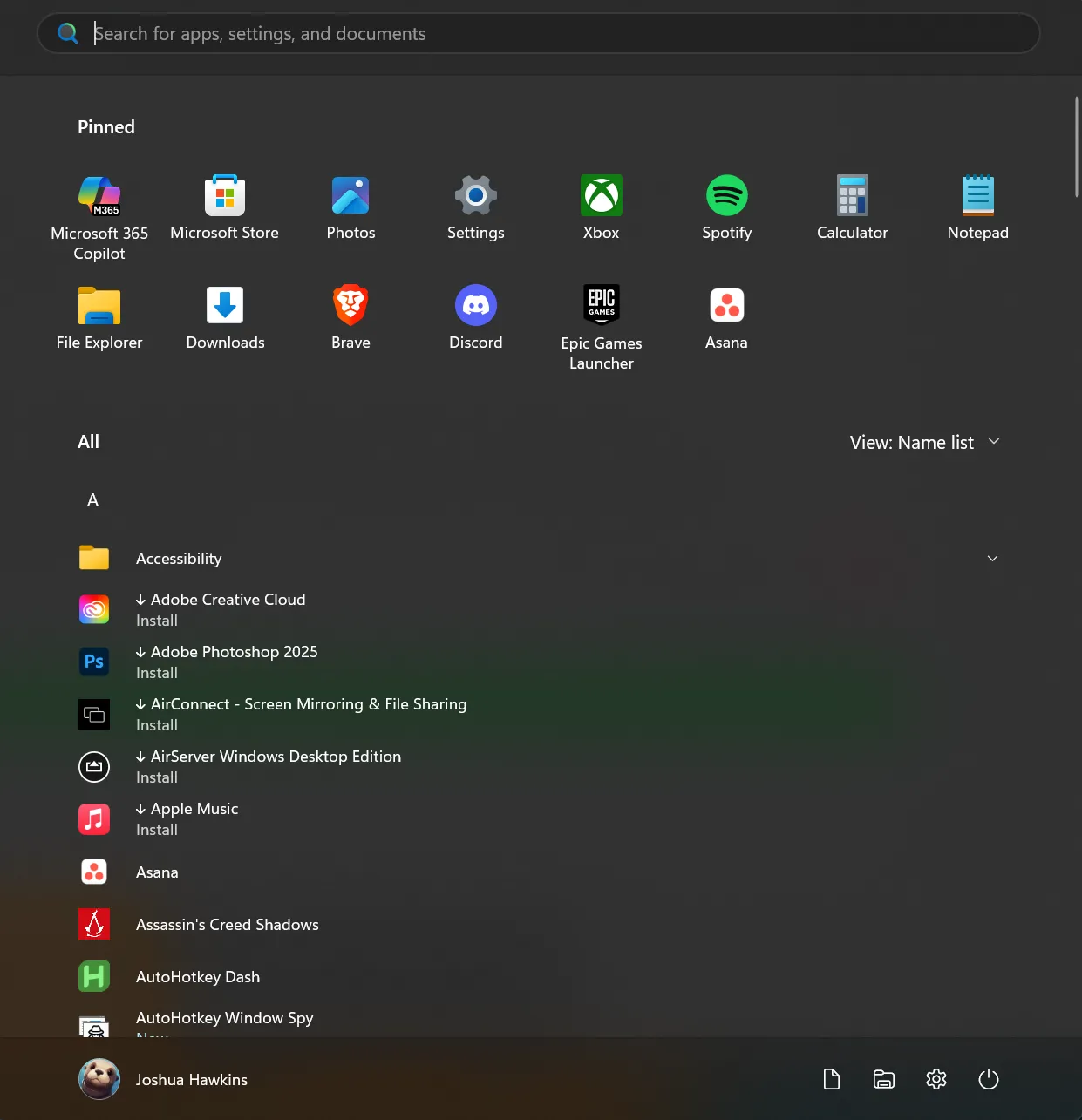 Giao diện Start Menu Windows 11 bản Insider hiển thị toàn bộ ứng dụng trực tiếp và mở rộng