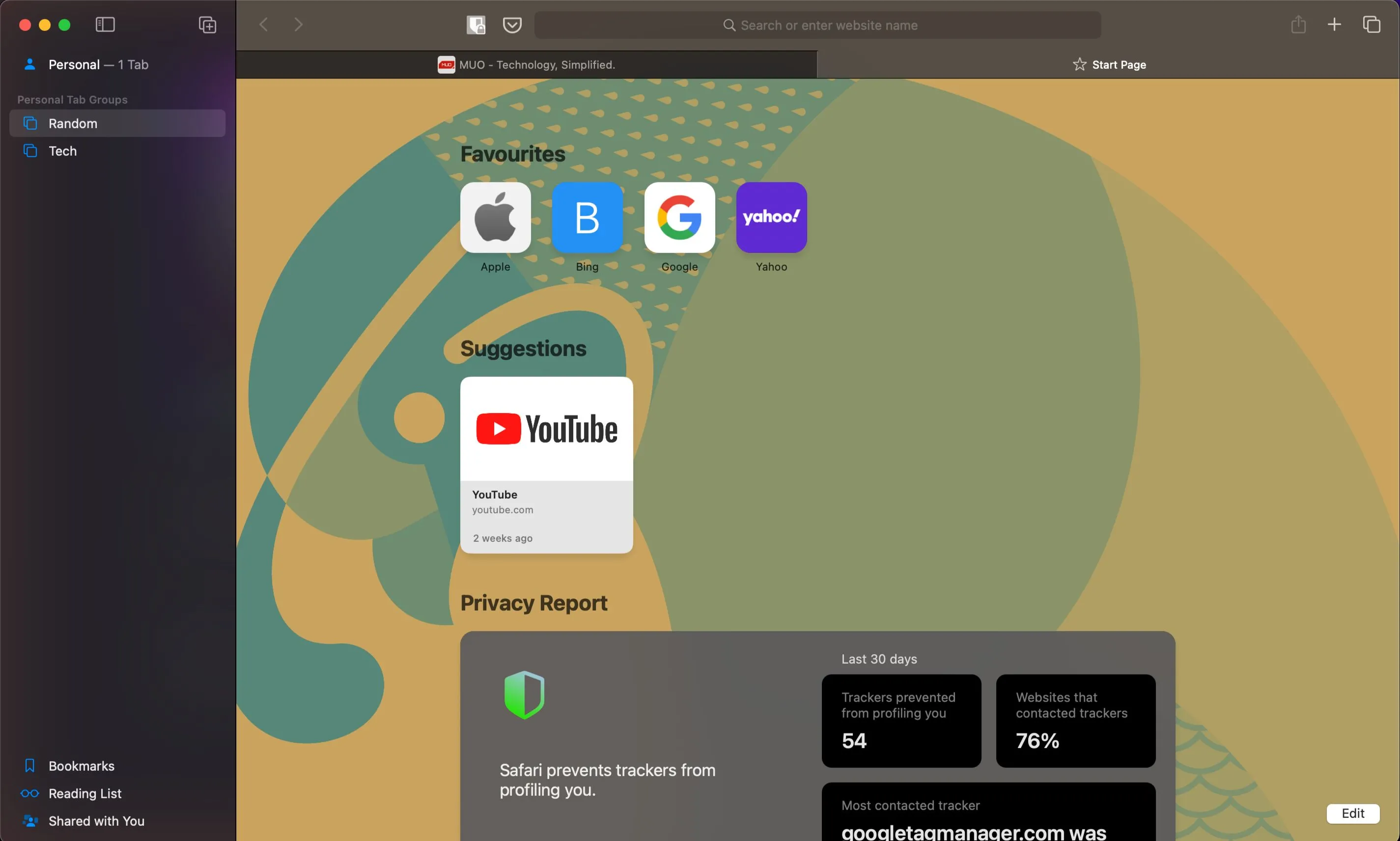 Giao diện tab mới của trình duyệt Safari trên macOS, nổi bật với sự tối ưu hiệu suất và tính riêng tư.