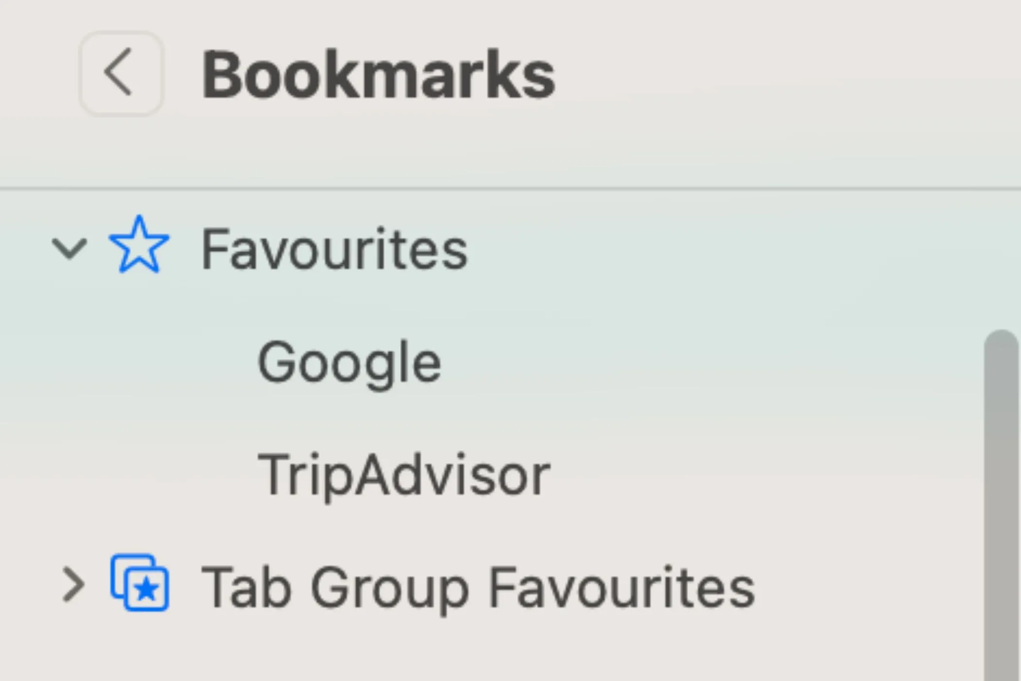 Giao diện thanh dấu trang (Bookmarks) của trình duyệt Safari trên macOS