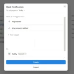 Giao diện thiết lập tự động hóa gửi thông báo Notion đến kênh Slack