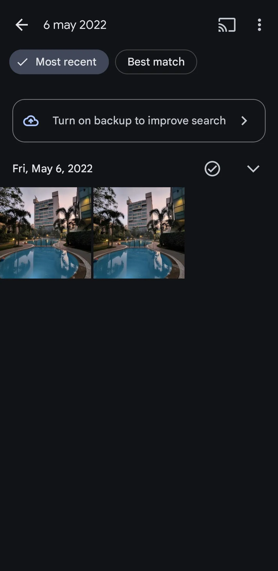 Giao diện tìm kiếm ảnh theo ngày trong ứng dụng Google Photos