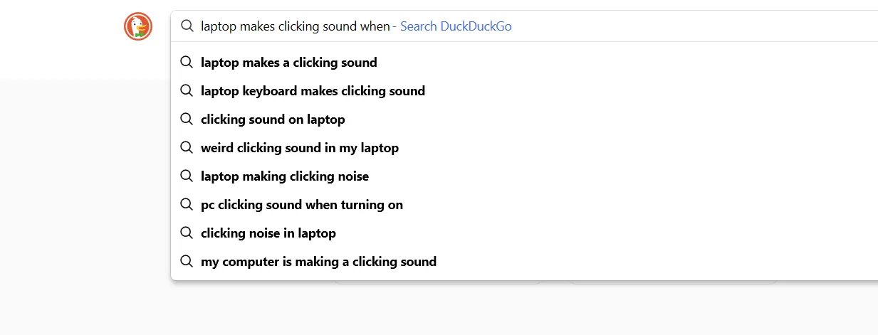 Giao diện tìm kiếm DuckDuckGo với tính năng gợi ý từ khóa kém chính xác hơn Google