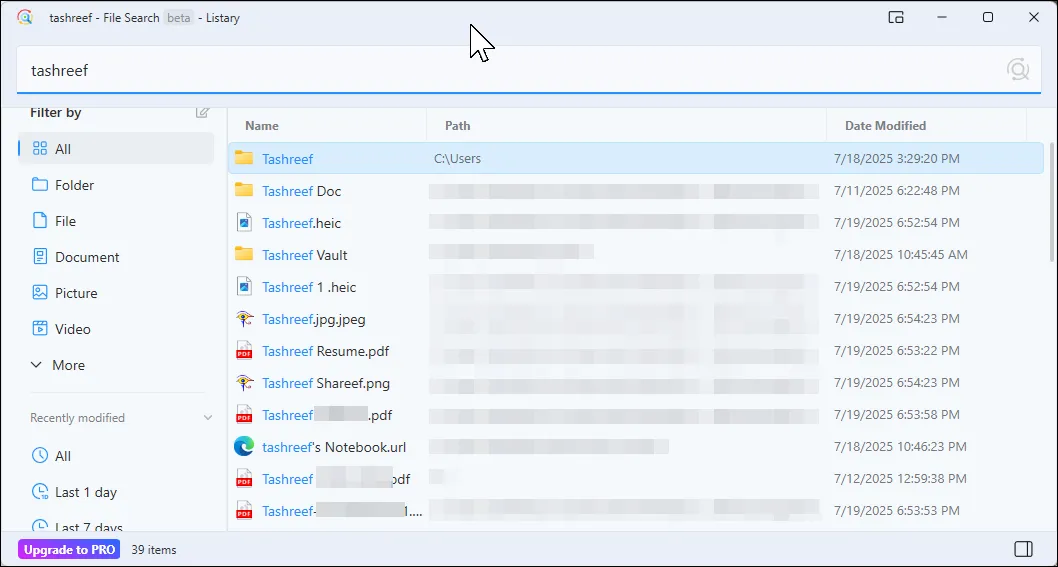 Giao diện tìm kiếm tức thì của Listary tích hợp trong File Explorer Windows 11