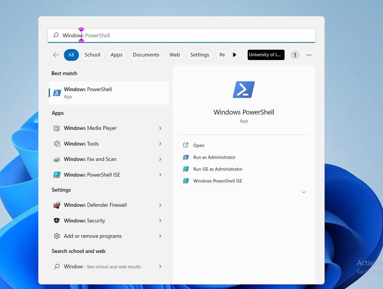 Giao diện tìm kiếm Windows với PowerShell