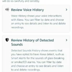 Giao diện tổng quan quyền riêng tư trên ứng dụng Alexa, hiển thị các loại dữ liệu mà Alexa thu thập như lịch sử giọng nói và lịch sử thiết bị.