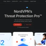Giao diện trang giới thiệu tính năng Threat Protection Pro của NordVPN, minh họa các lớp bảo vệ