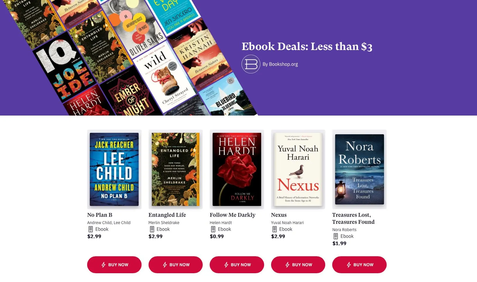 Giao diện trang web Bookshop.org hiển thị danh mục sách điện tử và tùy chọn hỗ trợ hiệu sách độc lập