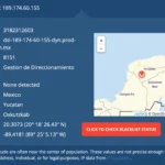 Giao diện trang web hiển thị vị trí địa chỉ IP công cộng của người dùng, minh họa khả năng theo dõi vị trí khi làm việc từ xa.