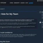 Giao diện trang web Steam giả mạo dùng cho chiêu lừa đảo bình chọn đội thi đấu