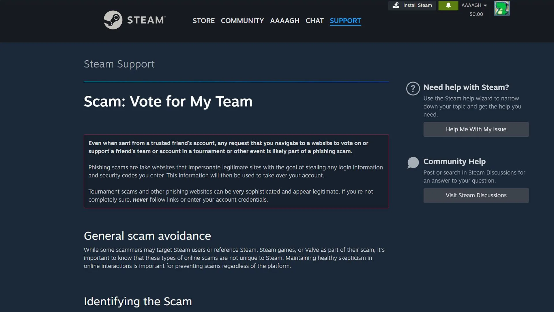 Giao diện trang web Steam giả mạo dùng cho chiêu lừa đảo bình chọn đội thi đấu