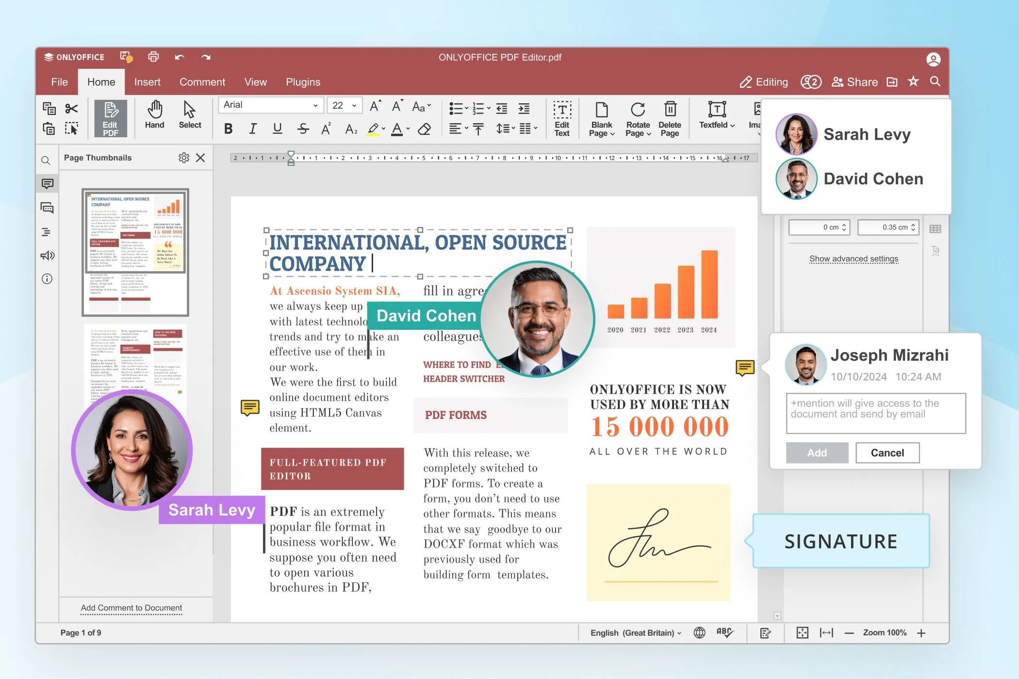Giao diện trình chỉnh sửa PDF của bộ ứng dụng văn phòng OnlyOffice