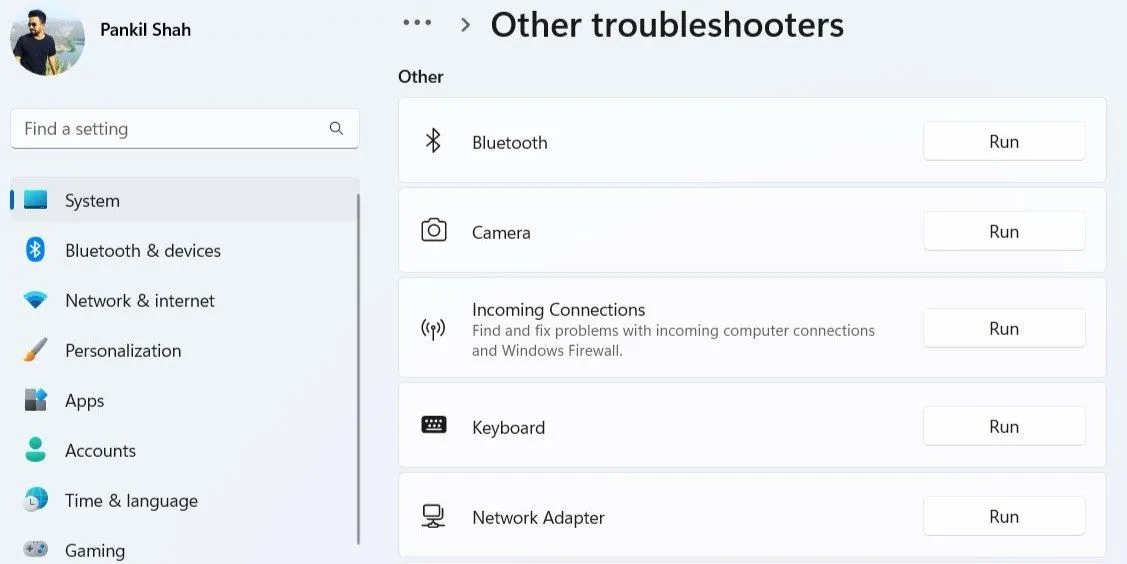 Giao diện trình gỡ rối Bluetooth trên Windows 11