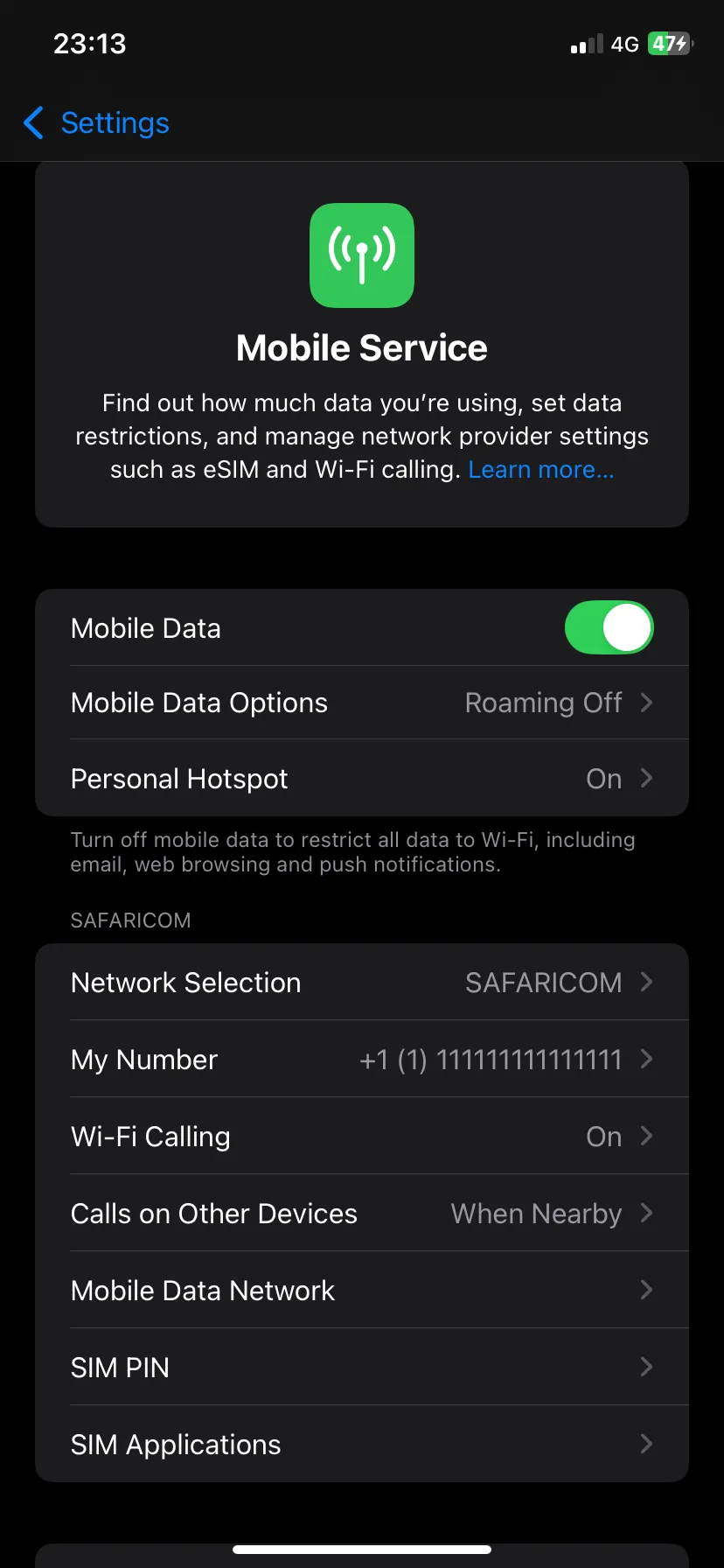 Giao diện tùy chọn dữ liệu di động trong cài đặt iOS, bật chế độ tiết kiệm data