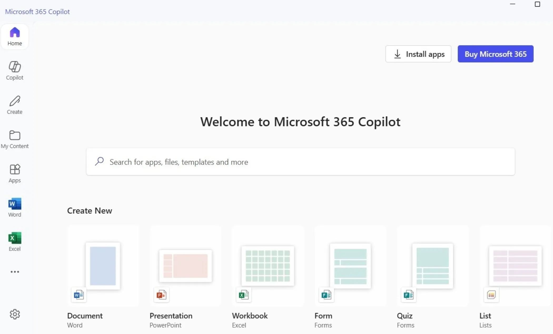 Giao diện ứng dụng Copilot AI trong Microsoft 365 với các tính năng hỗ trợ công việc