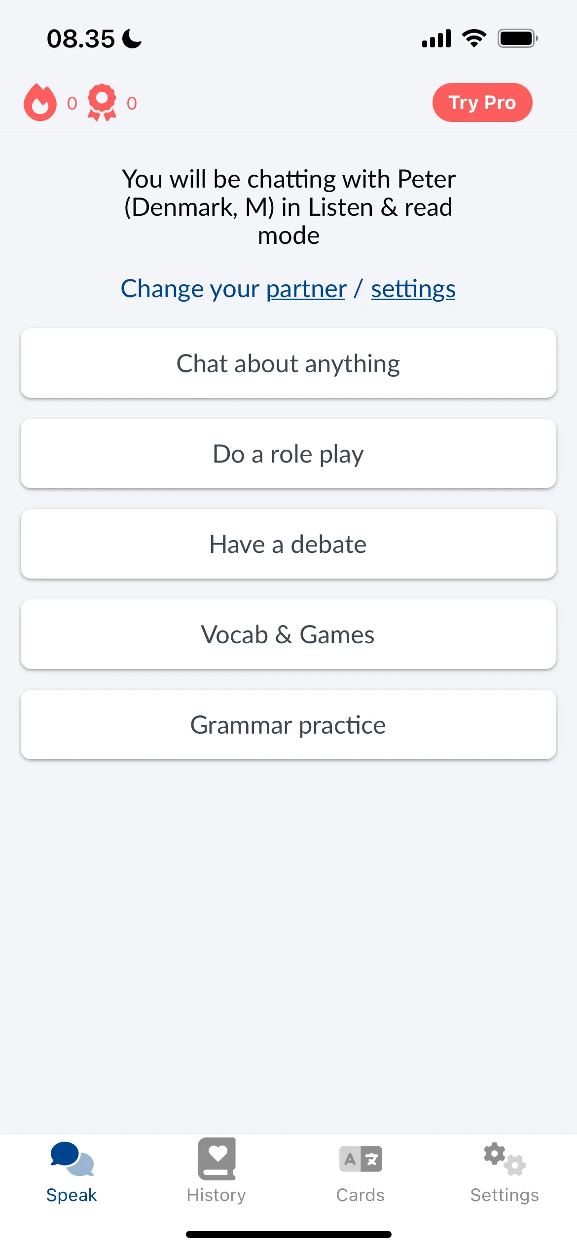 Giao diện ứng dụng LanguaTalk trên iOS dành cho học ngôn ngữ