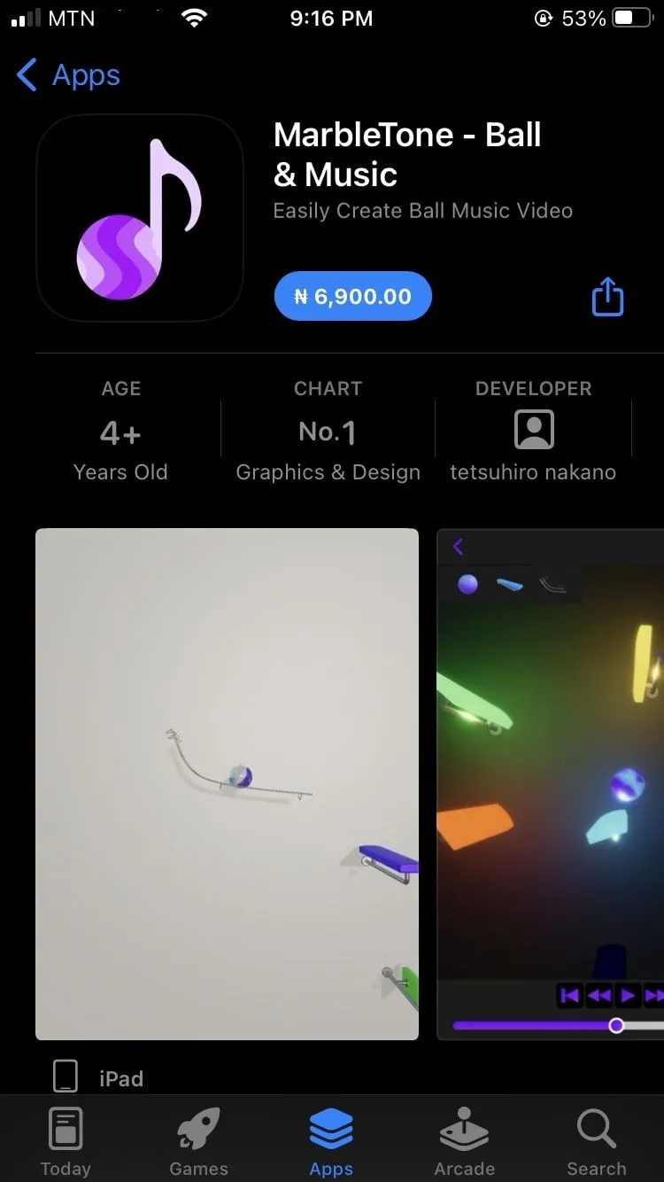 Giao diện ứng dụng MarbleTone trên App Store iOS