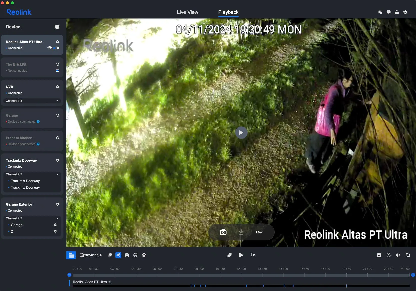 Giao diện ứng dụng máy tính Reolink hiển thị tính năng xem lại video dễ dàng từ camera Altas PT Ultra.