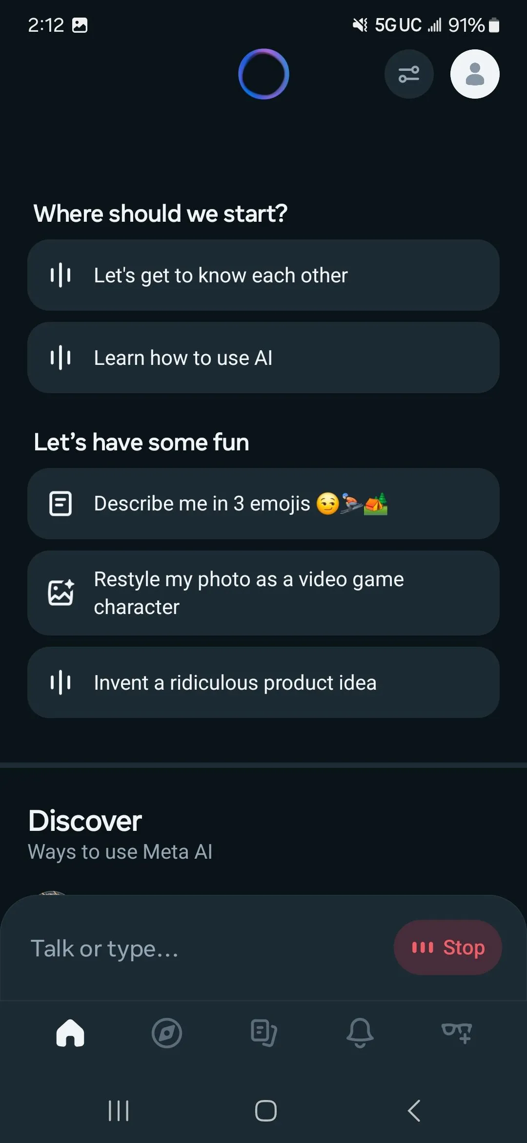 Giao diện ứng dụng Meta AI độc lập trên thiết bị di động