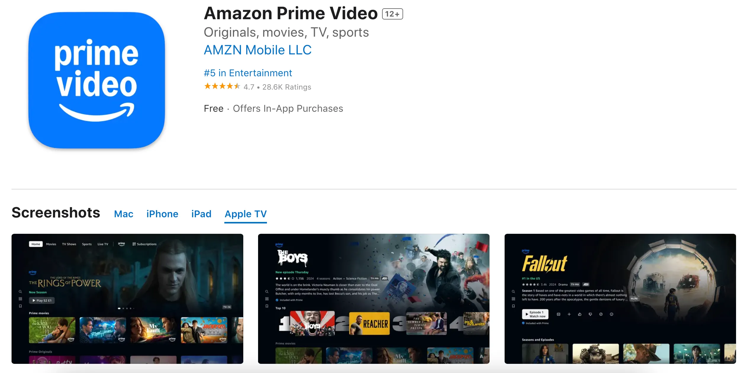 Giao diện ứng dụng Prime Video trên Apple TV sau bản cập nhật, cải thiện trải nghiệm người dùng.