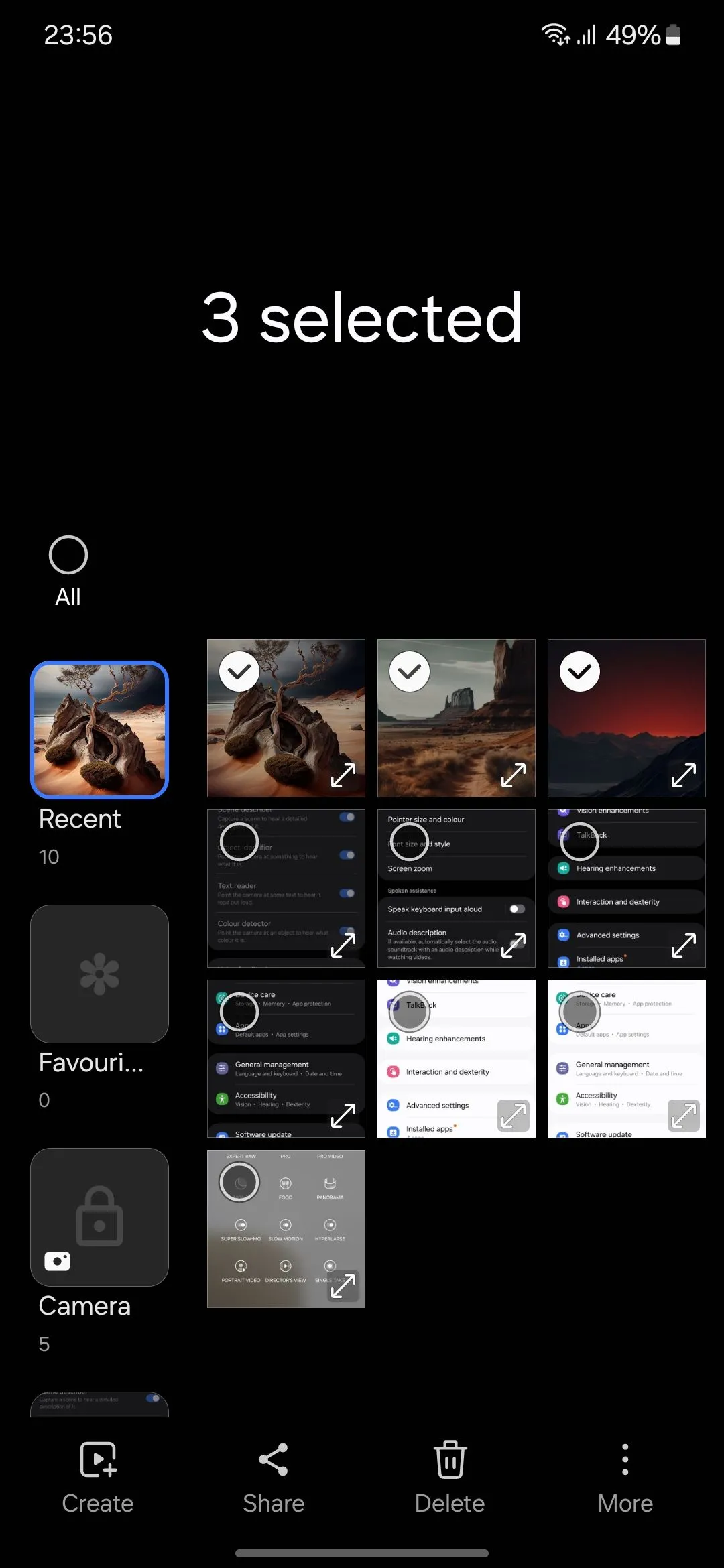 Giao diện ứng dụng Samsung Gallery với nhiều hình ảnh được chọn để chia sẻ bảo mật