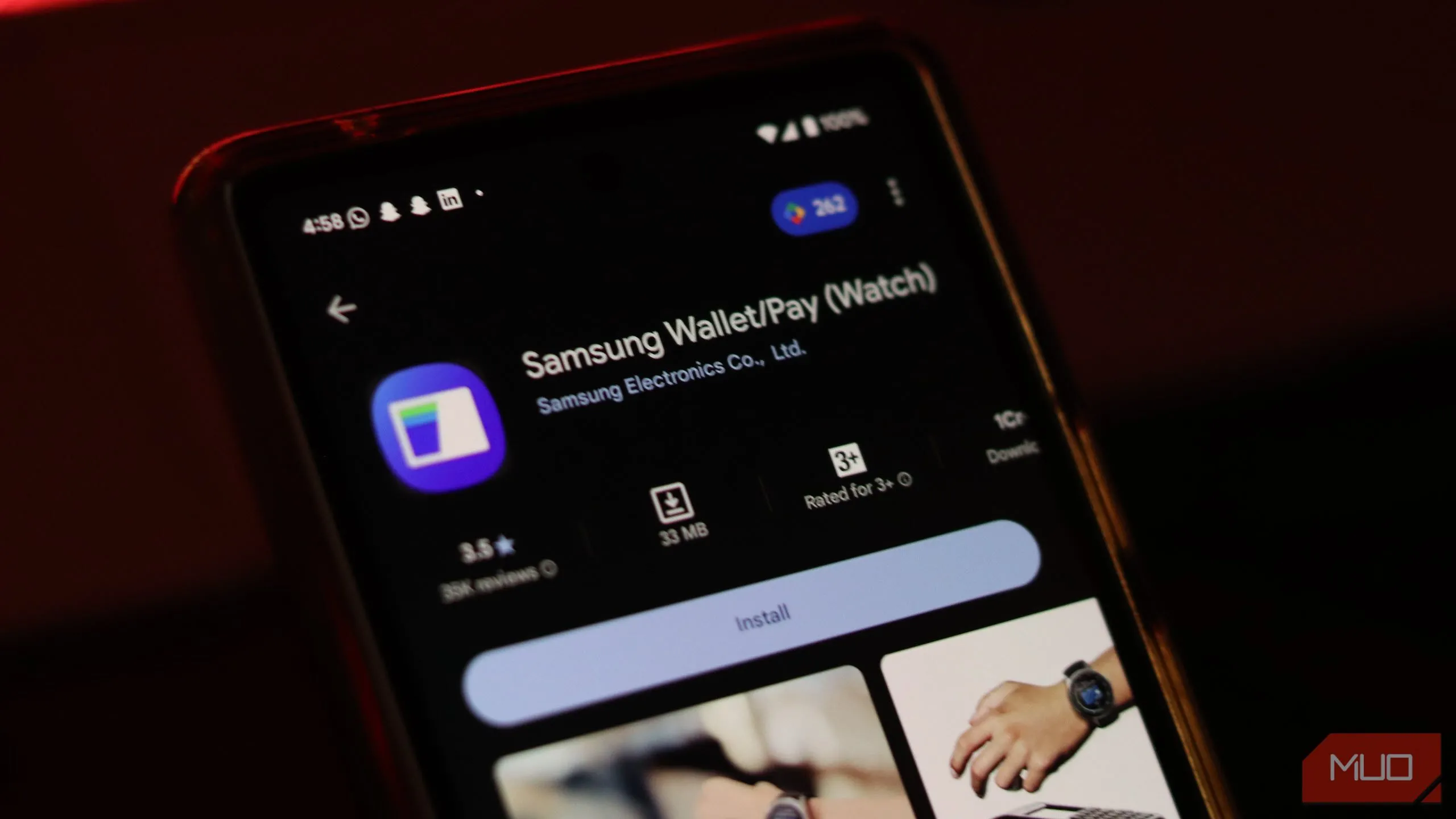 Giao diện ứng dụng Samsung Wallet trên điện thoại Android hiển thị các tùy chọn thanh toán và chuyển tiền.