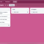 Giao diện ứng dụng Trello trên máy tính hiển thị quy trình tạo bảng quản lý dự án và các thẻ tác vụ.