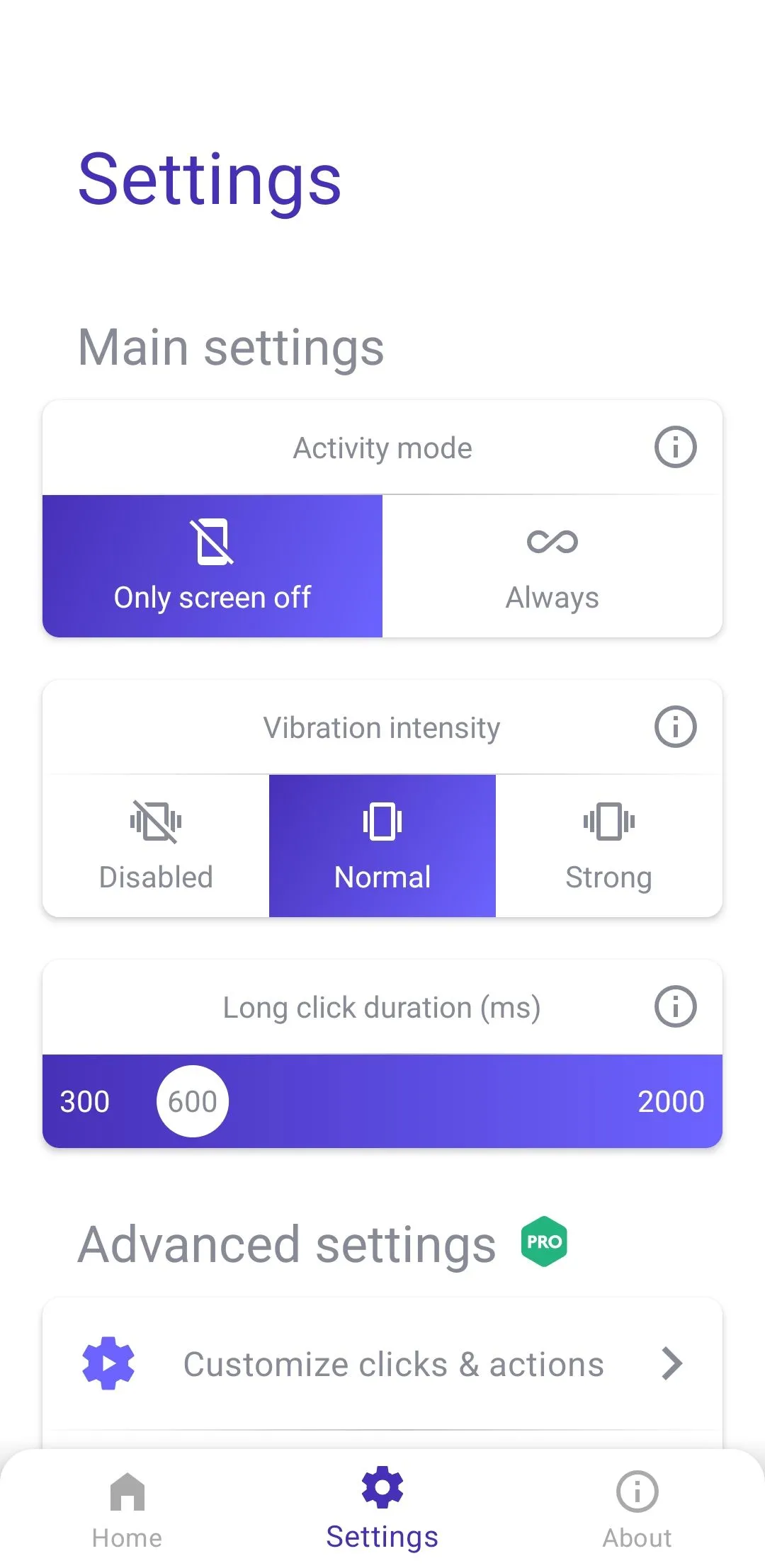 Giao diện ứng dụng Volumee trên Android, giúp điều khiển phát nhạc bằng nút âm lượng.