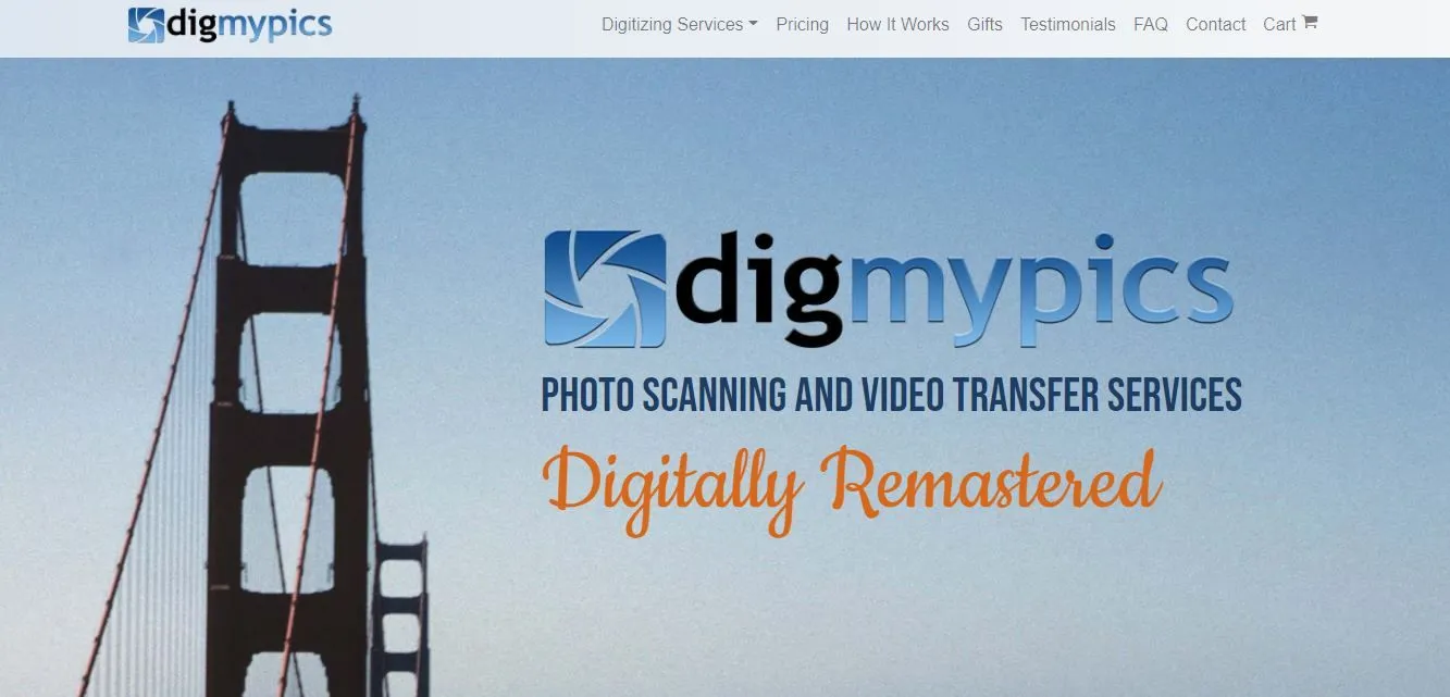 Giao diện website của dịch vụ DigMyPics chuyên số hóa ảnh và phim âm bản