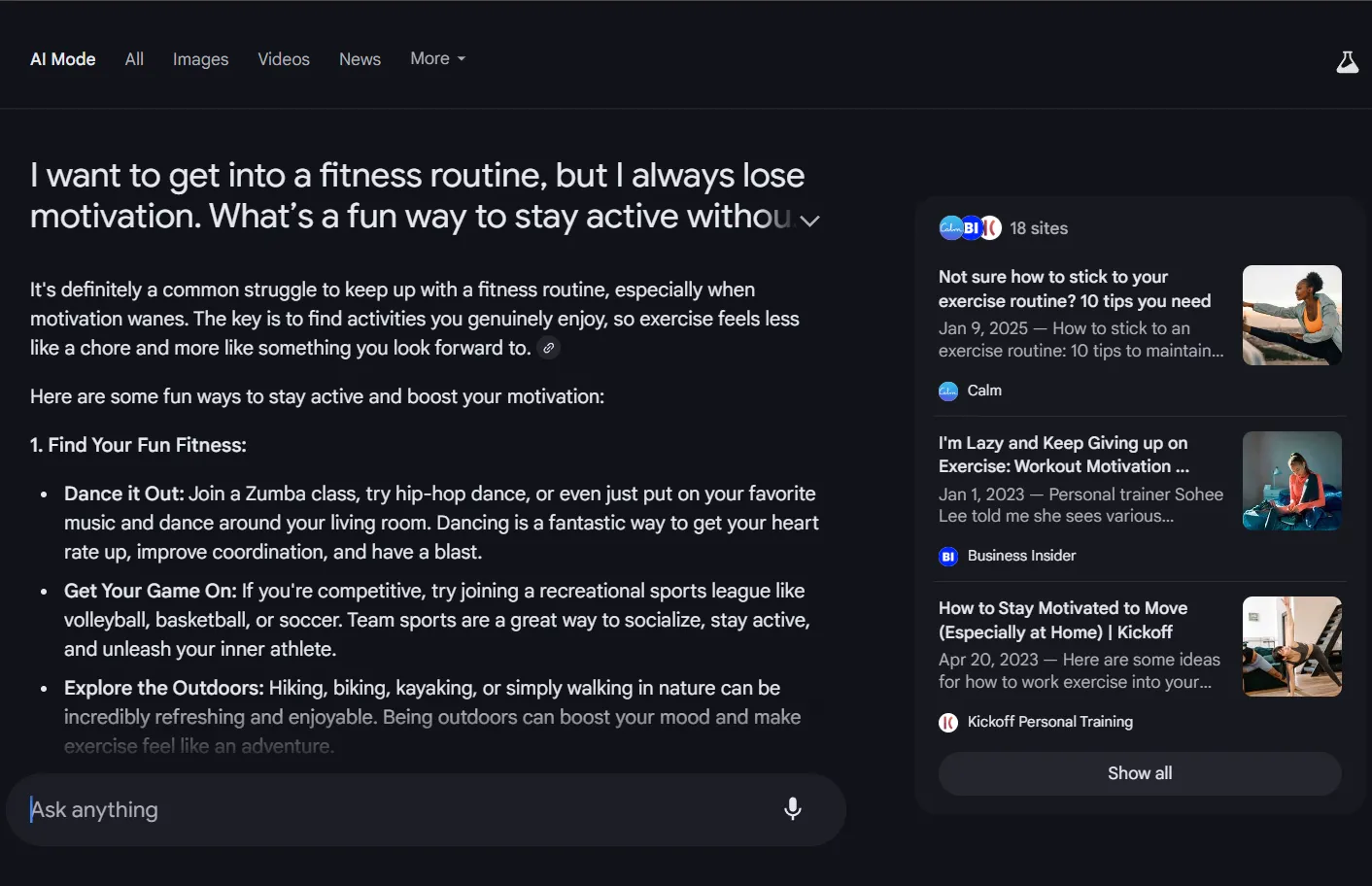 Google AI Mode đưa lời khuyên cá nhân với giọng văn cẩn trọng và có chiều sâu