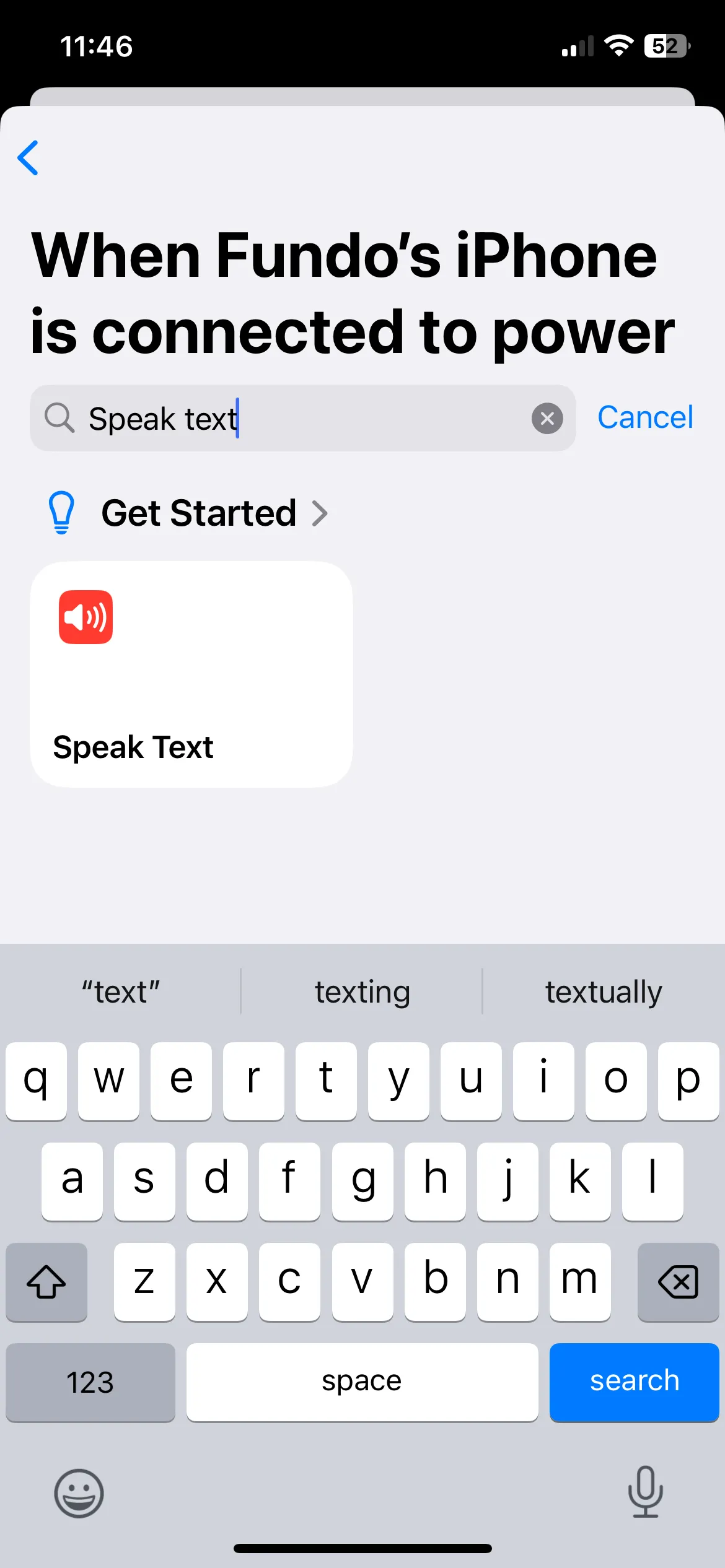 Hành động Đọc Văn Bản trong ứng dụng Phím tắt trên iPhone.