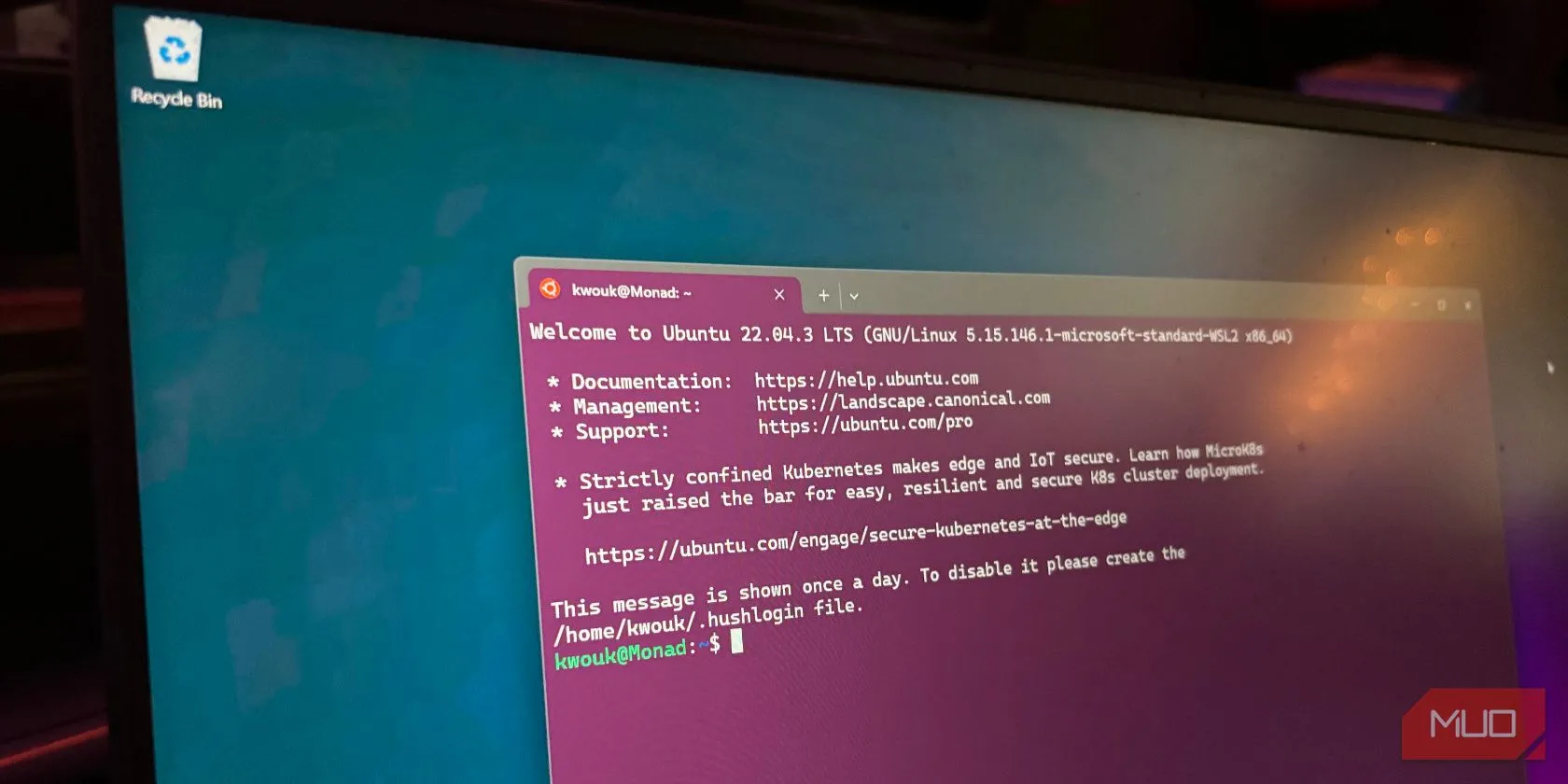 Hệ điều hành Ubuntu chạy trên Windows Subsystem for Linux, minh họa việc dual-boot dễ dàng