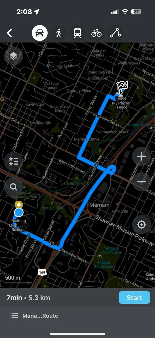 Hiển thị khoảng cách và tuyến đường giữa hai điểm trên ứng dụng Organic Maps