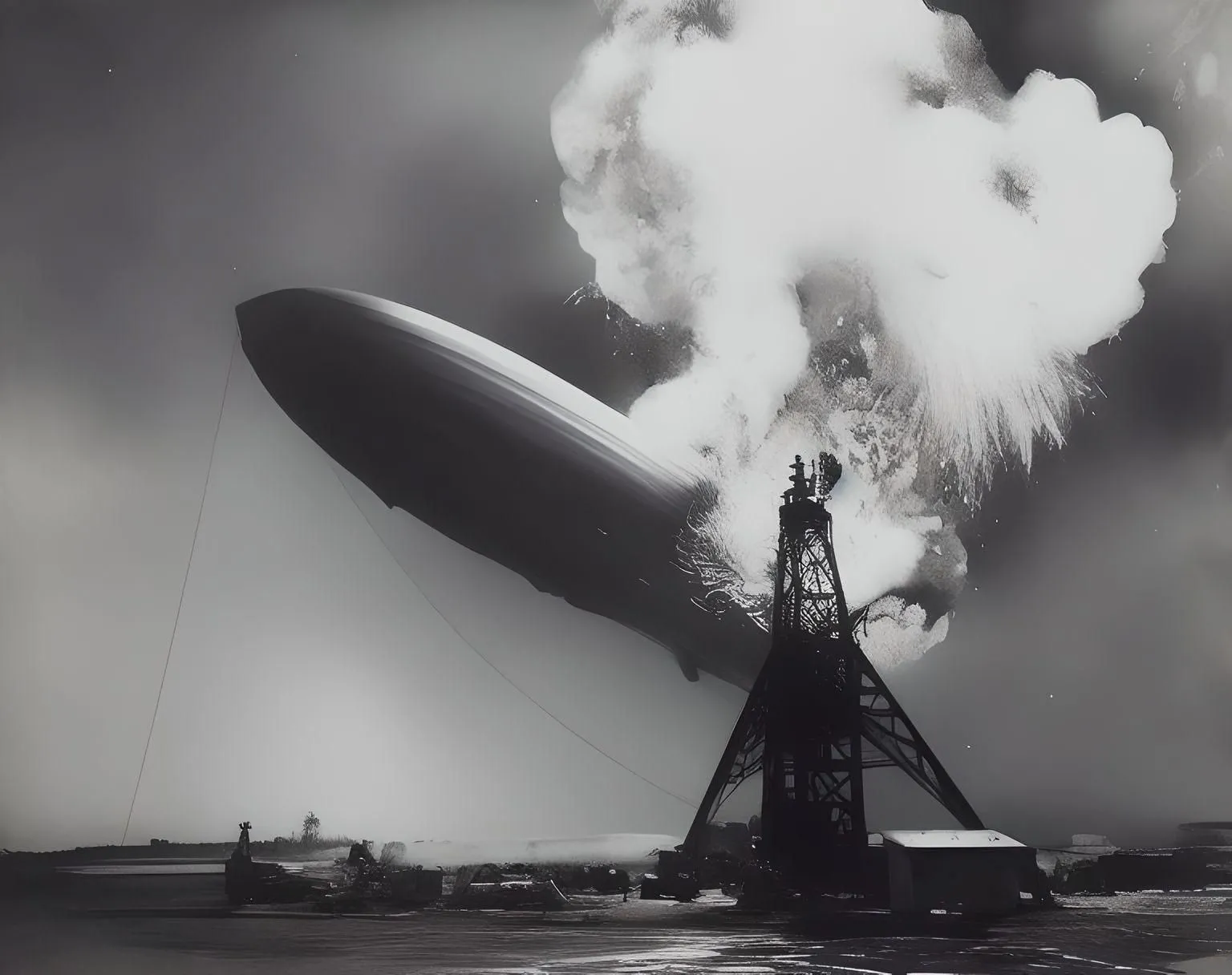 Hình ảnh do Fotor AI tái tạo thảm họa Hindenburg từ ảnh gốc, rất khó phân biệt