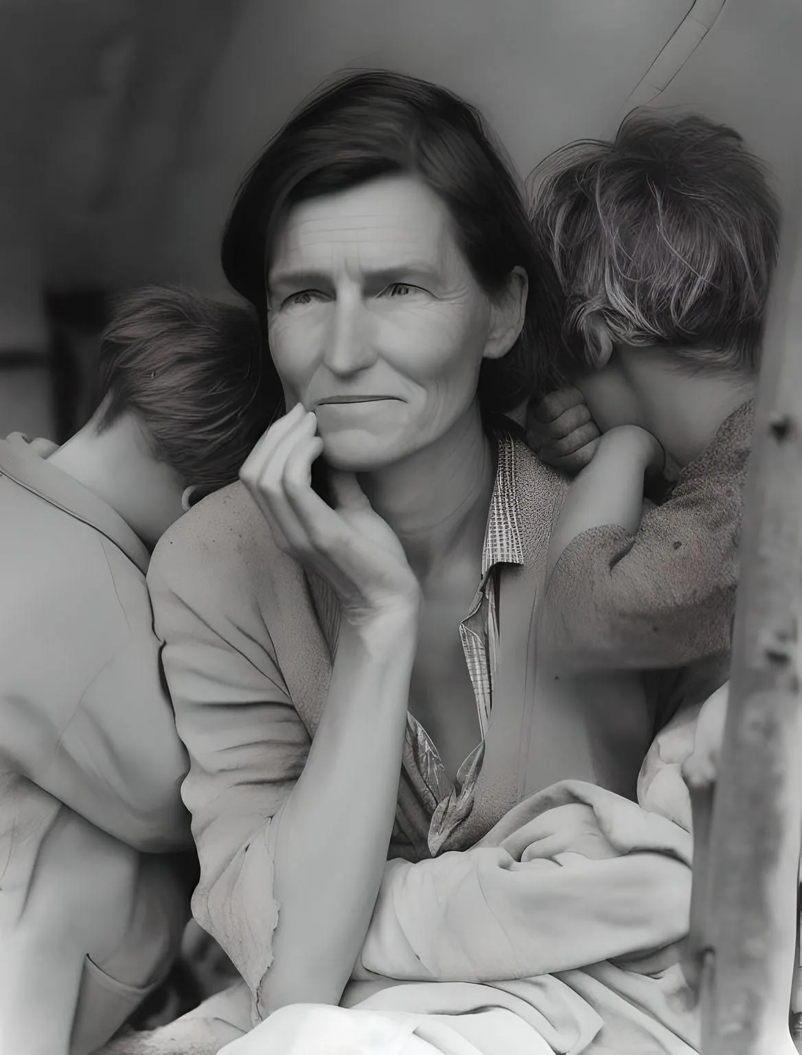 Hình ảnh do Fotor AI tái tạo từ ảnh gốc &quot;Migrant Mother&quot; theo chế độ image-to-image