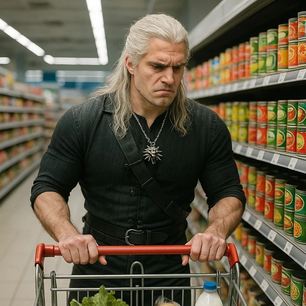 Hình ảnh Henry Cavill trong vai Geralt ở siêu thị, tạo bởi ChatGPT 4o rất chân thực