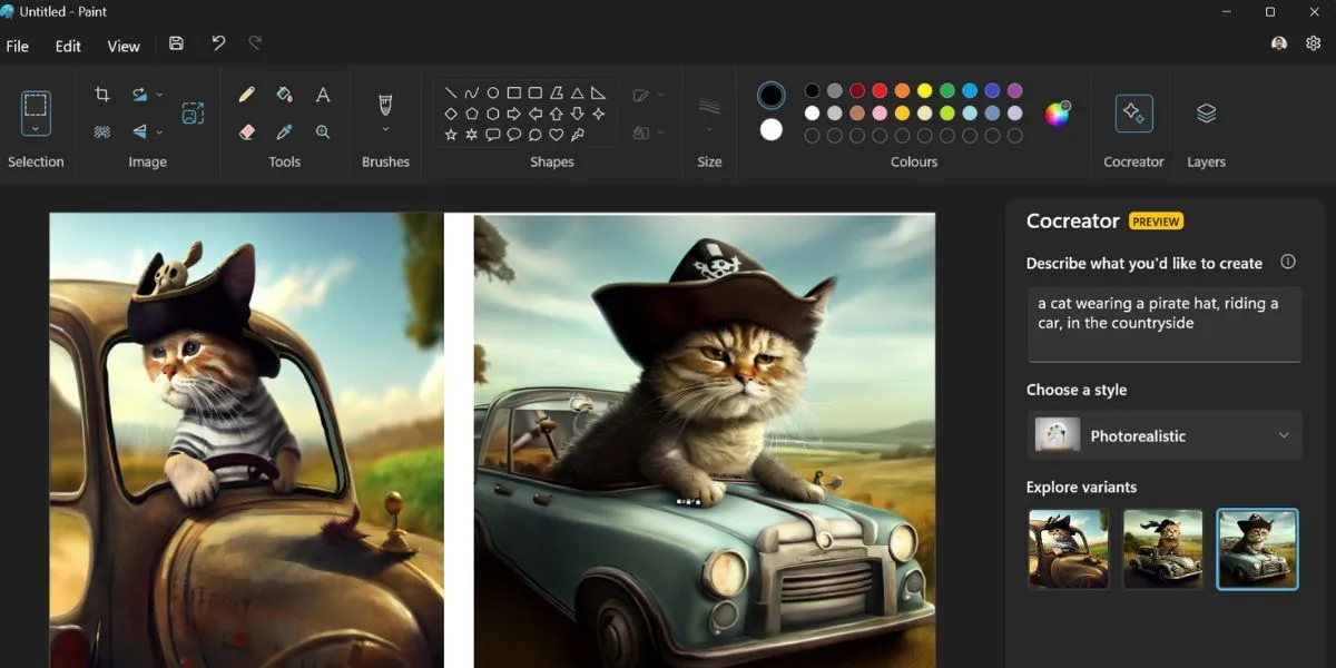 Hình ảnh minh họa khả năng sáng tạo nghệ thuật bằng AI với Cocreator trong Paint trên Copilot+ PC