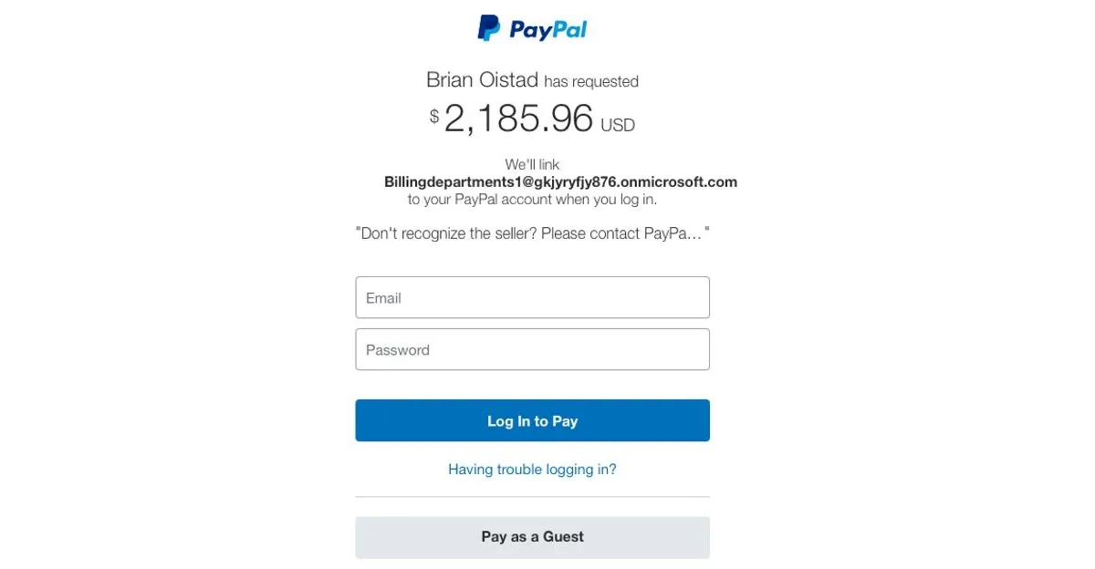 Hình ảnh minh họa yêu cầu liên kết tài khoản trong chiêu lừa đảo PayPal