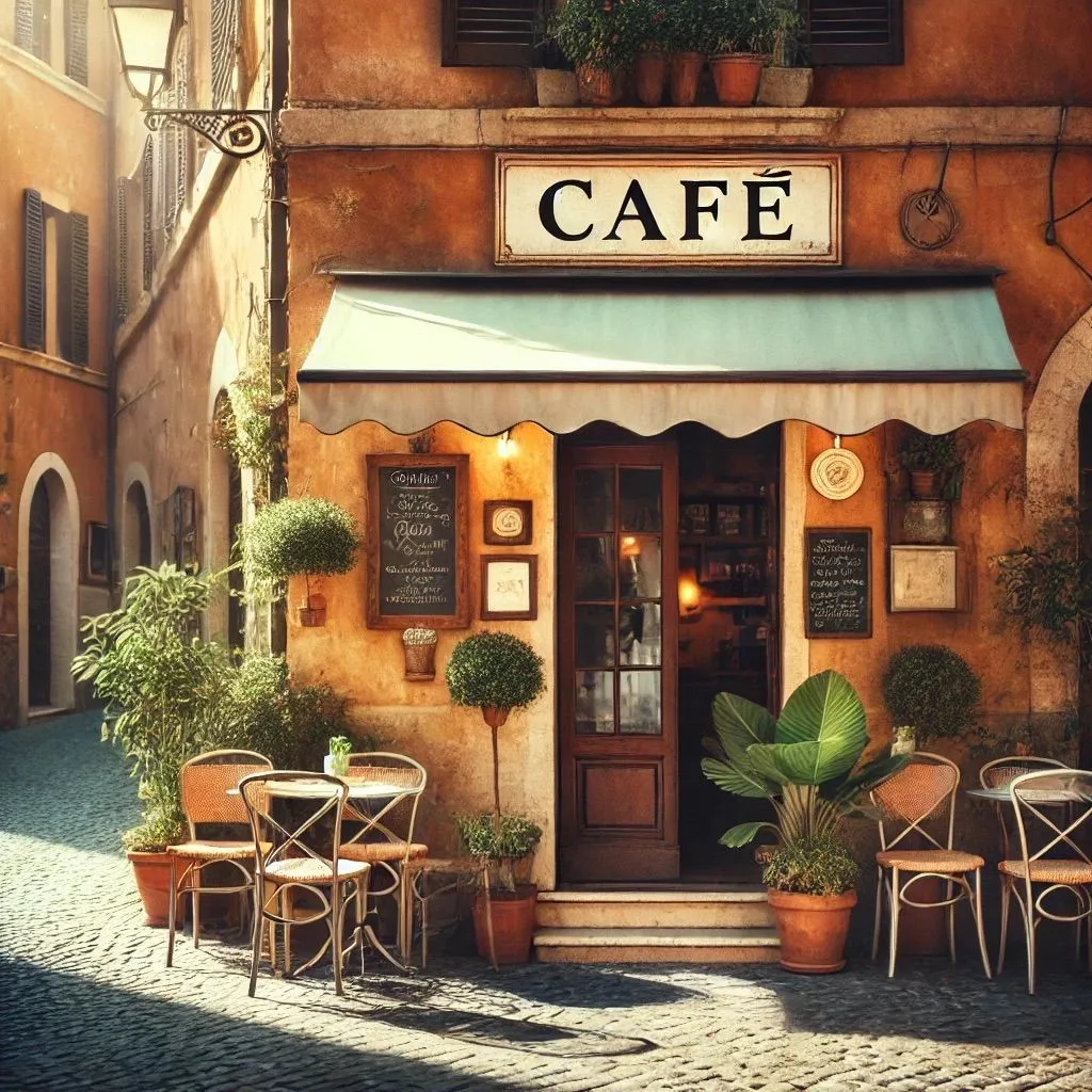 Hình ảnh một quán cà phê được tạo bởi DALL-E cho thấy lỗi sai chính tả trong văn bản "Café"