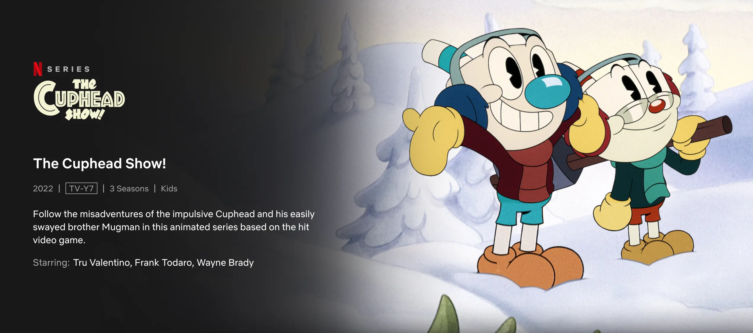 Hình ảnh Netflix hiển thị series hoạt hình The Cuphead Show, một lựa chọn giải trí cho mọi lứa tuổi