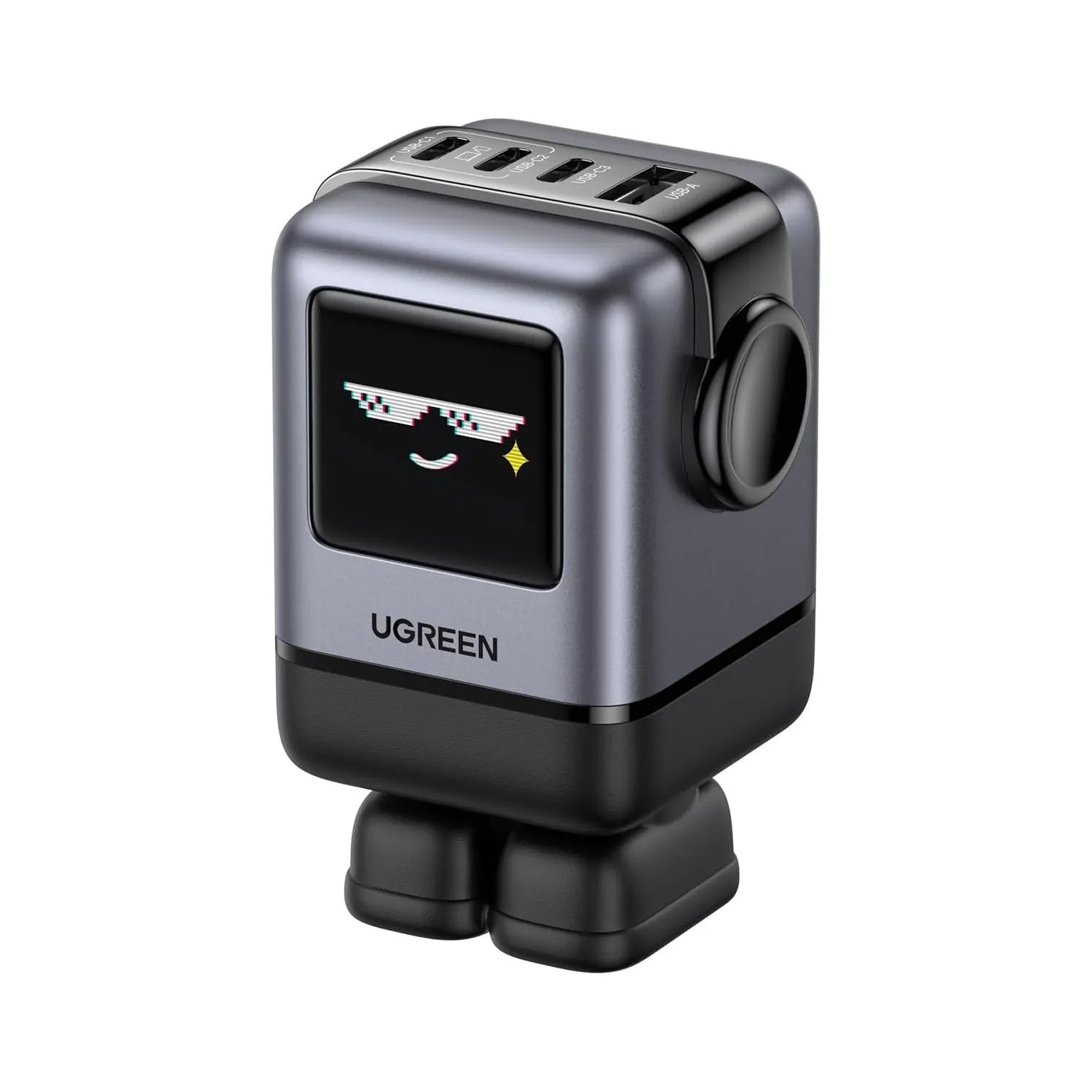 Hình ảnh sản phẩm Ugreen Uno Charger 100W màu đen và xám, một bộ sạc nhanh đa năng 100W với 4 cổng USB-C và USB-A