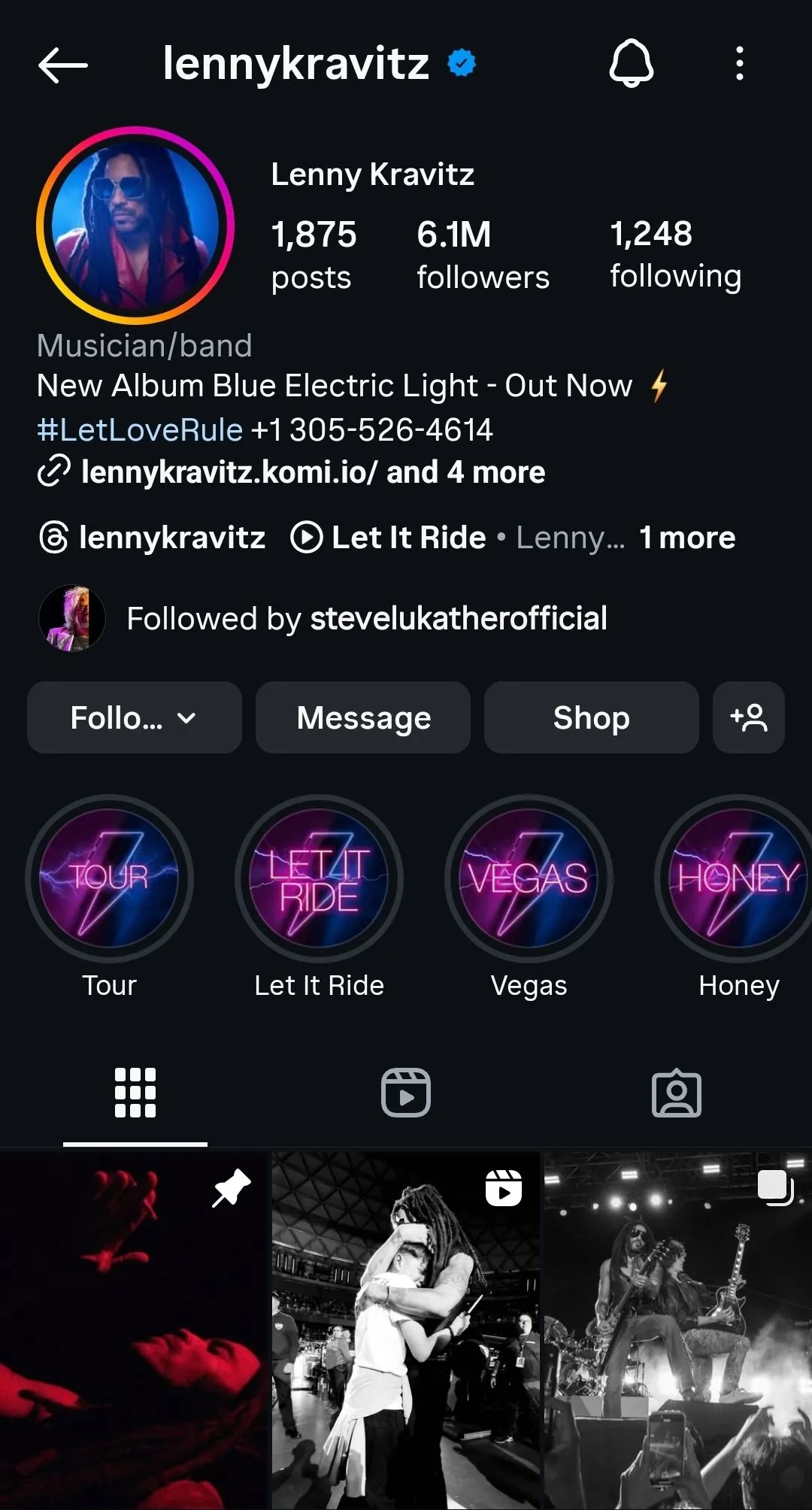 Hồ sơ Instagram của nghệ sĩ Lenny Kravitz