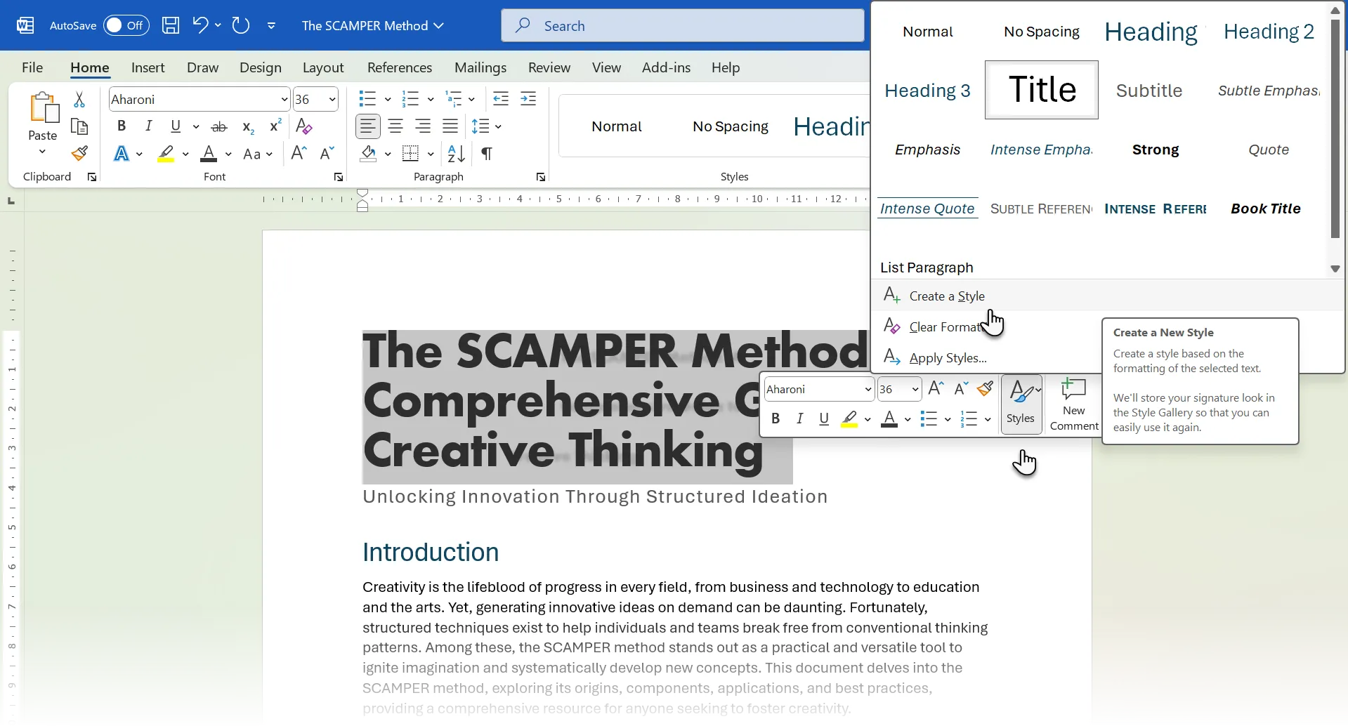 Hộp thoại Create New Style from Formatting trong Microsoft Word để tạo một style mới dựa trên định dạng văn bản hiện có