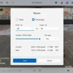 Hộp thoại thay đổi kích thước ảnh trong ứng dụng Photos Windows 11