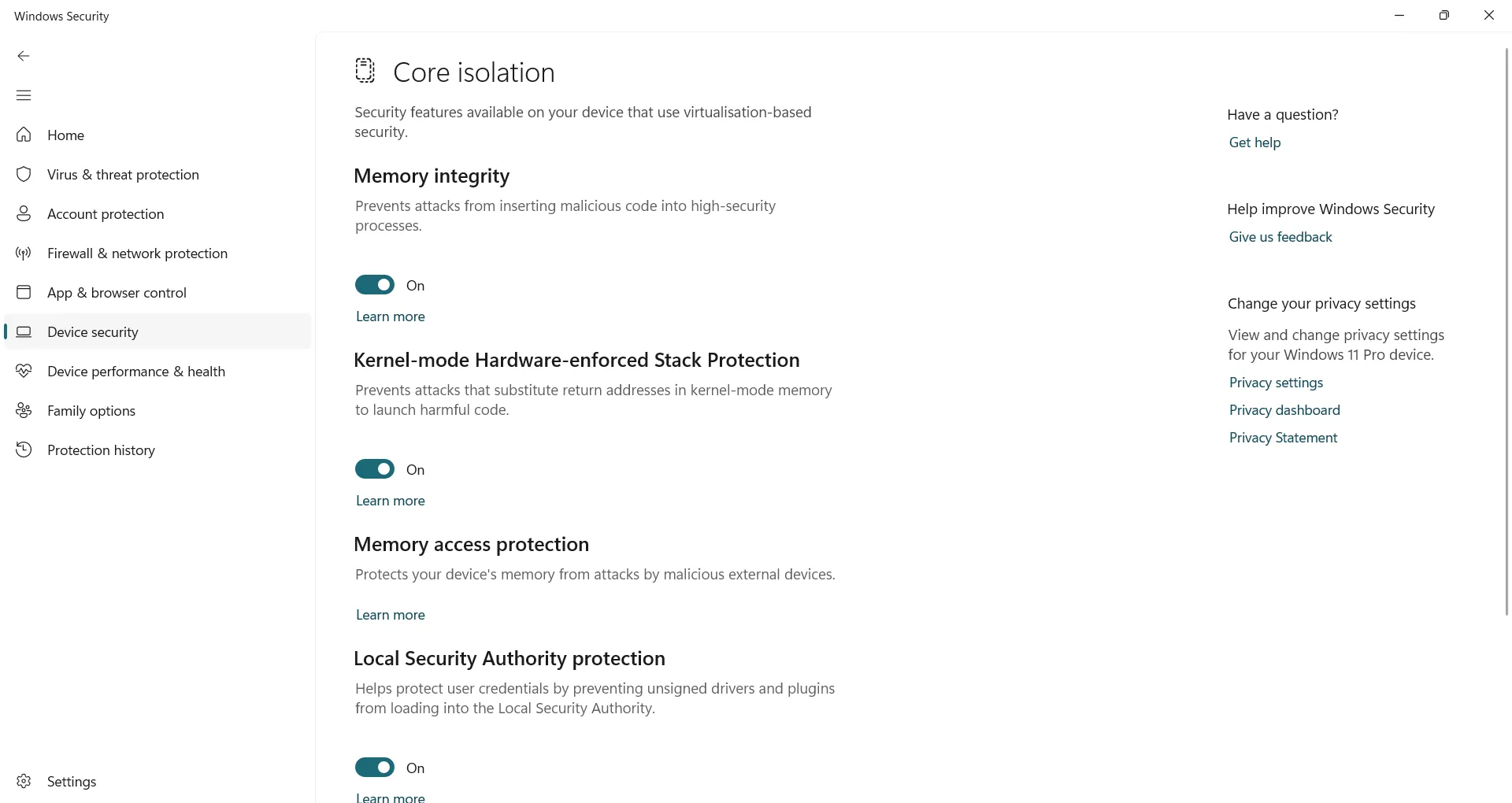Hướng dẫn bật tính năng Memory integrity trong phần Core isolation của Windows Security