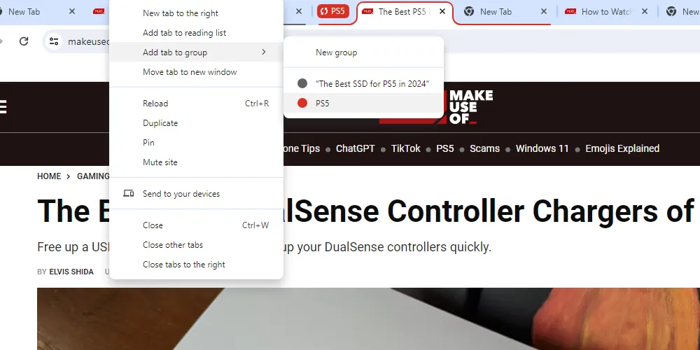 Hướng dẫn cách thêm tab mới vào một nhóm tab hiện có trên trình duyệt Google Chrome.